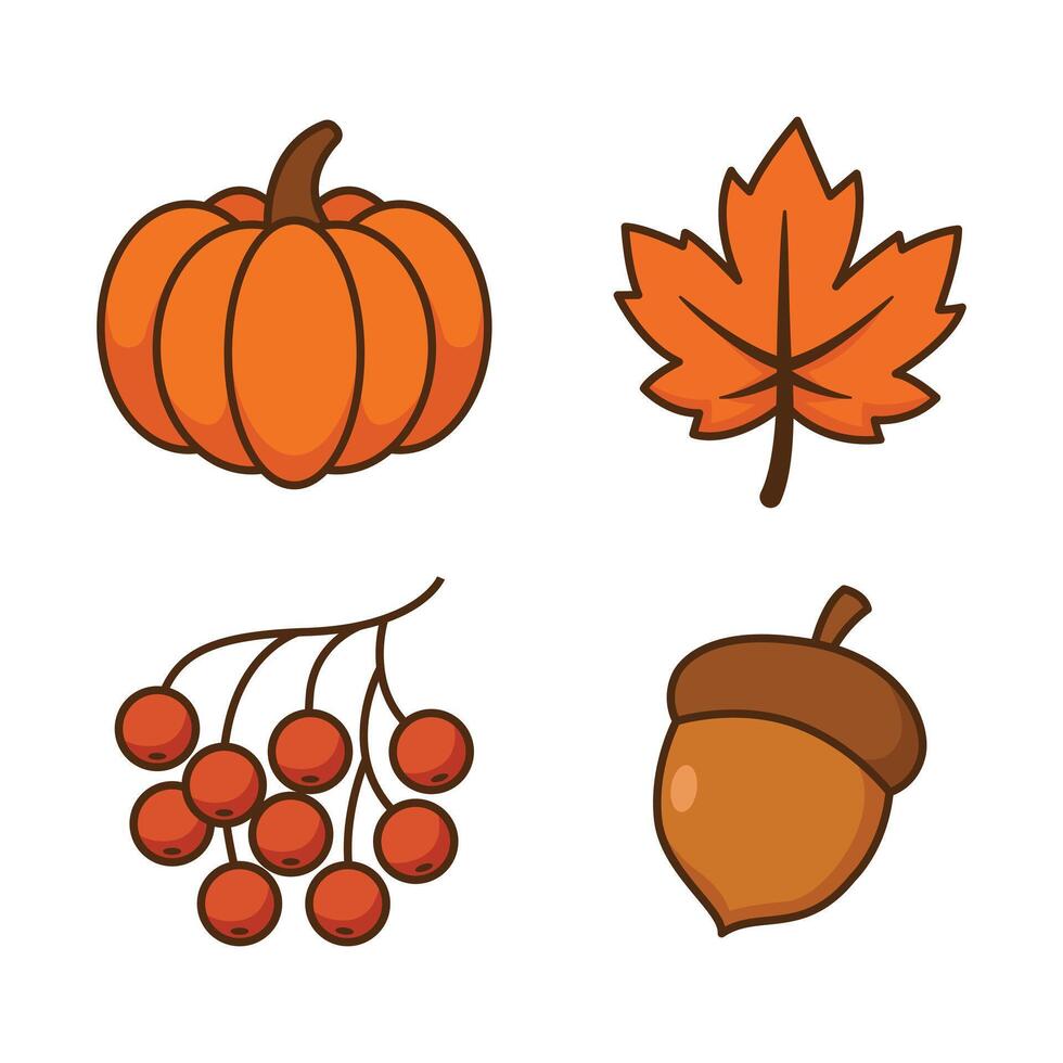 Autumn pumpkin, leaf, berries, and acorn vector