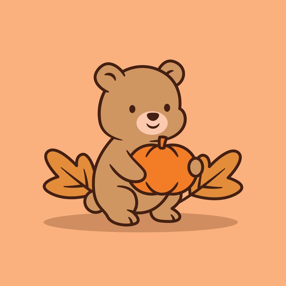 Bear holding pumpkin illustration vector