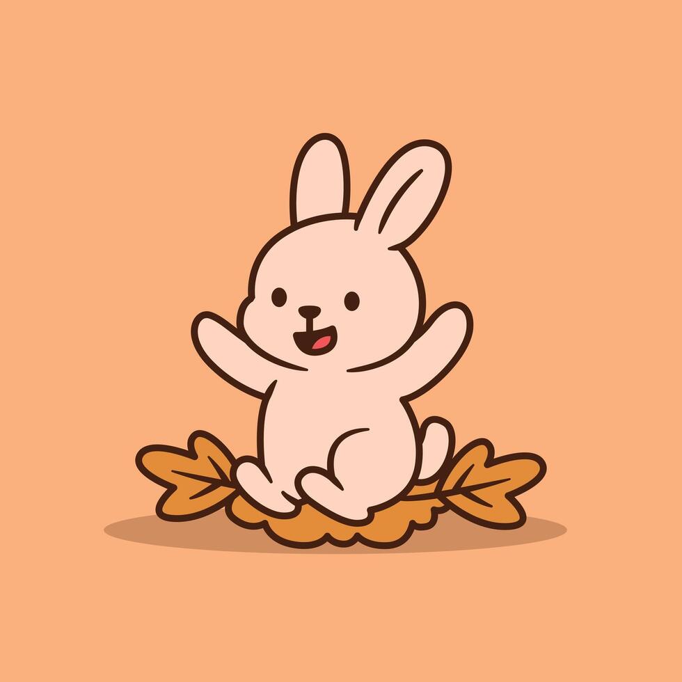 Cartoon bunny on a leaf vector