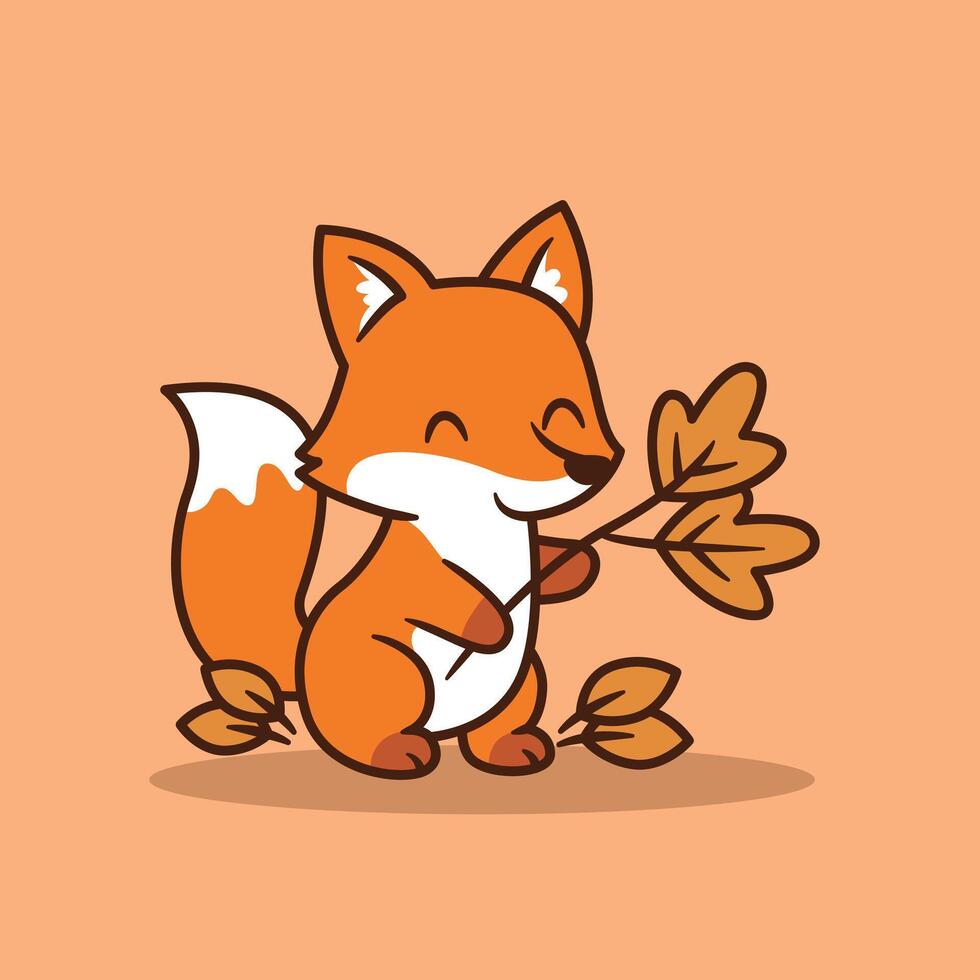 Cartoon fox with leaves illustration vector