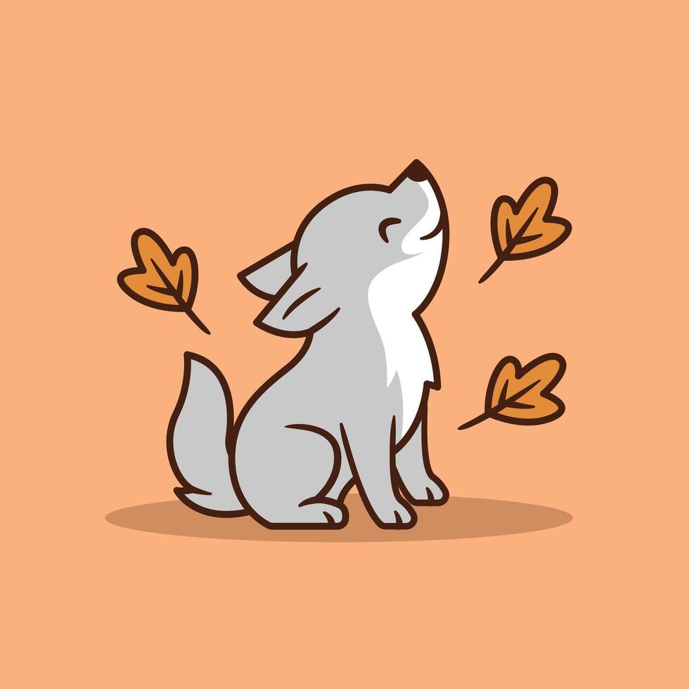 Gray dog with autumn leaves vector