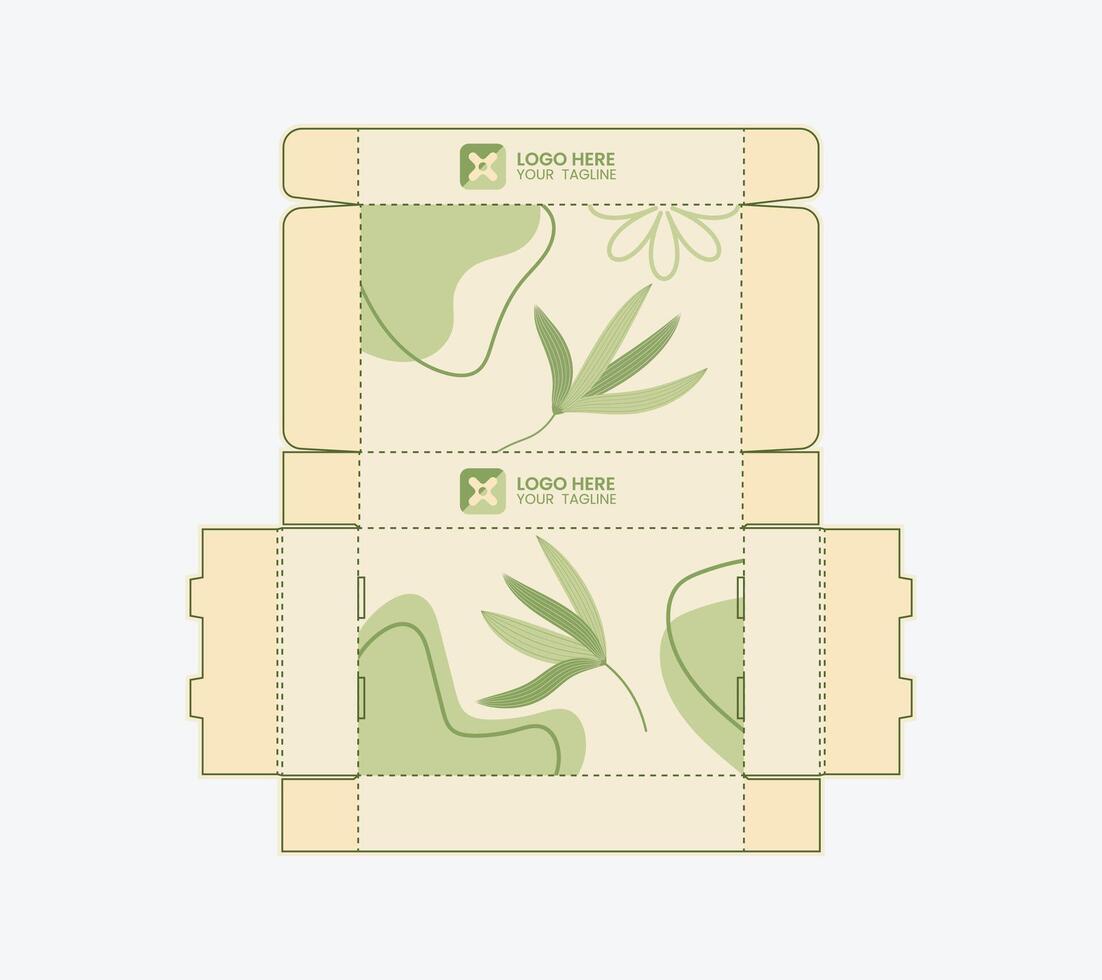 Premium floral gift box design set with elegant leaves and packaging label template elements vector