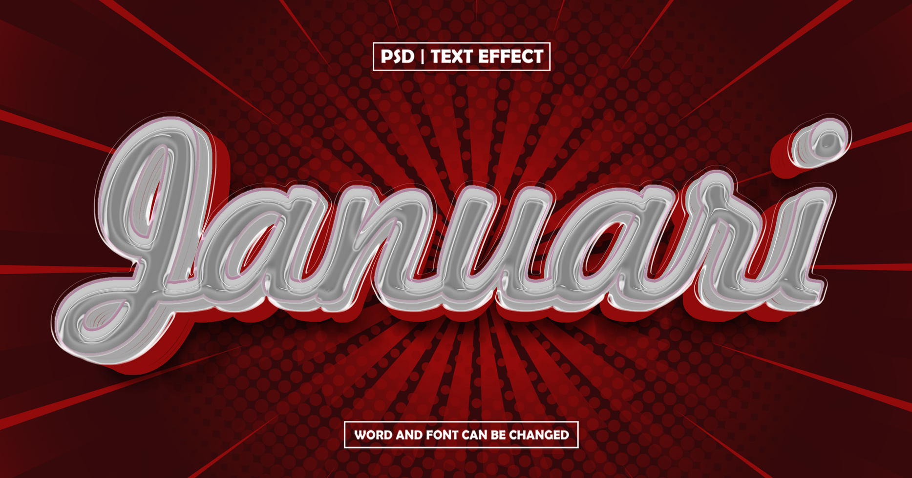 Januari 3d text effect with cartoon style psd
