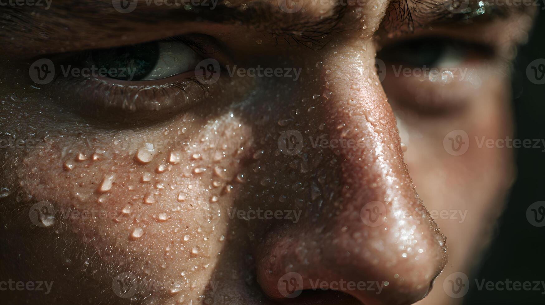 Athlete sweating during intense workout, close up of face photo