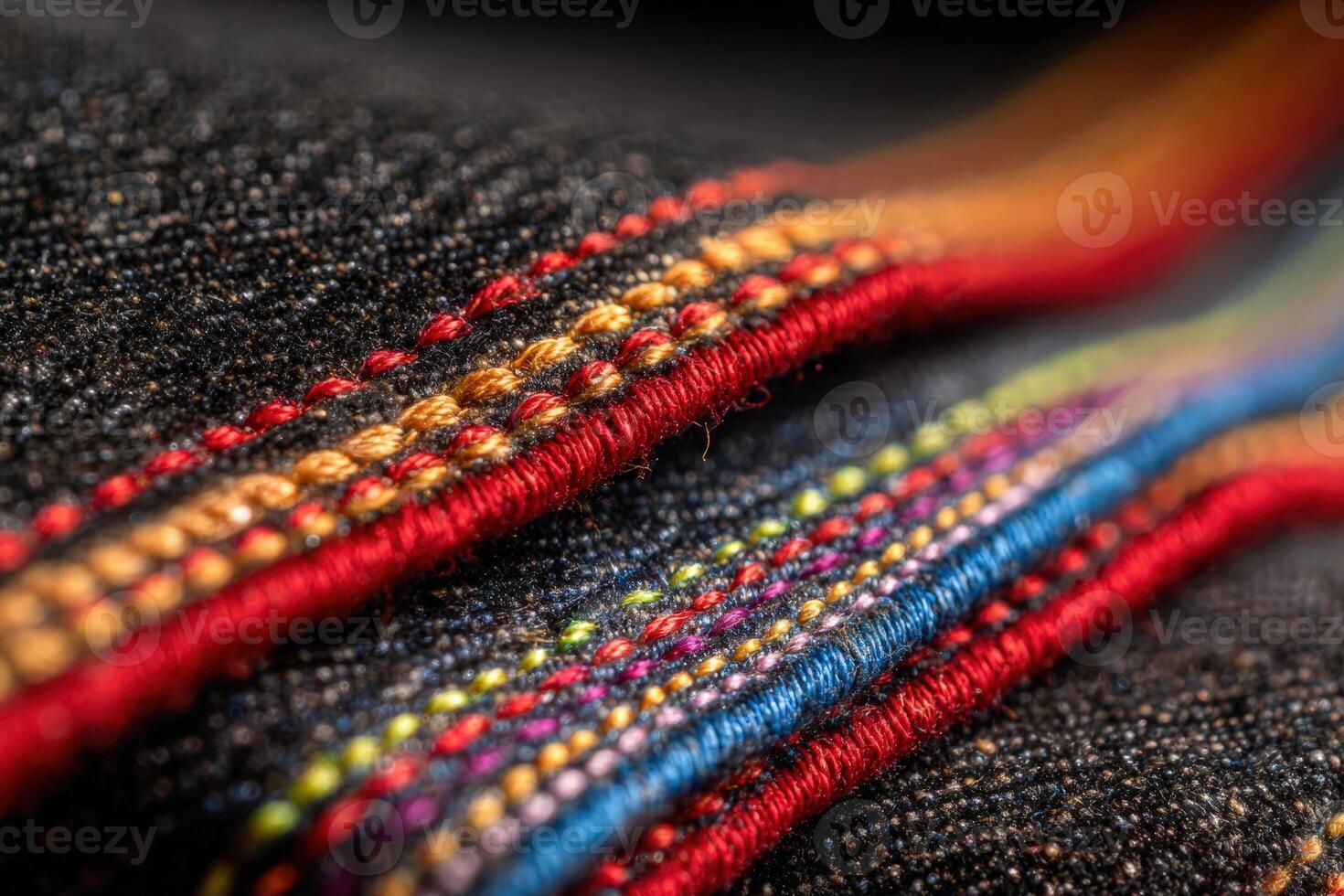 Close up view of redline gold selvedge ID showcasing intricate stitching details on denim fabric photo