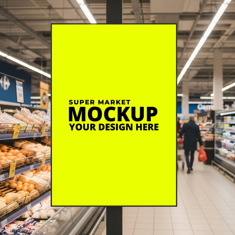 Empty Supermarket Aisle High-Resolution Mockup psd