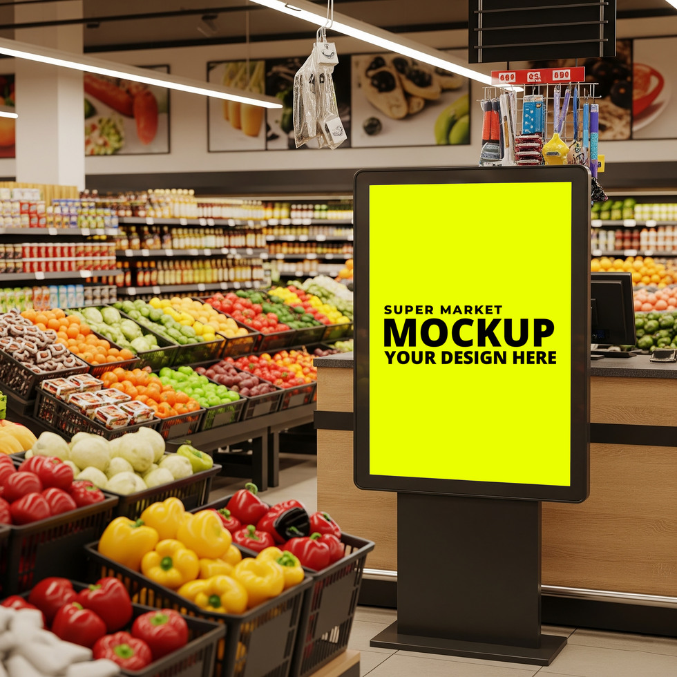 Realistic Supermarket Scene Indoor Store Mockup psd