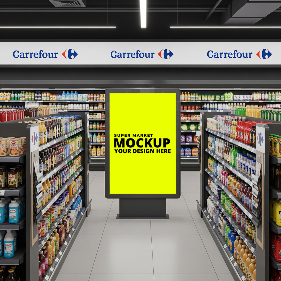 Retail Grocery Store Mockup with Product Placement psd