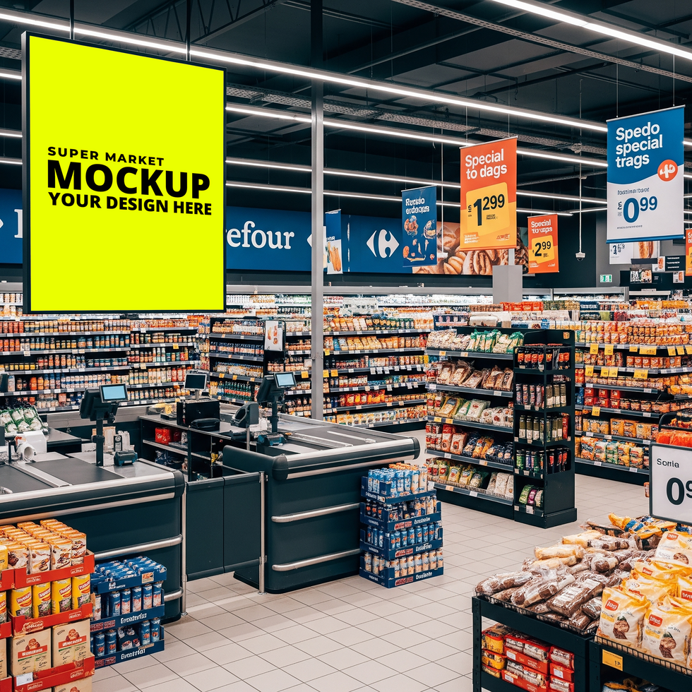 Modern Supermarket Aisle Mockup Editable Template psd