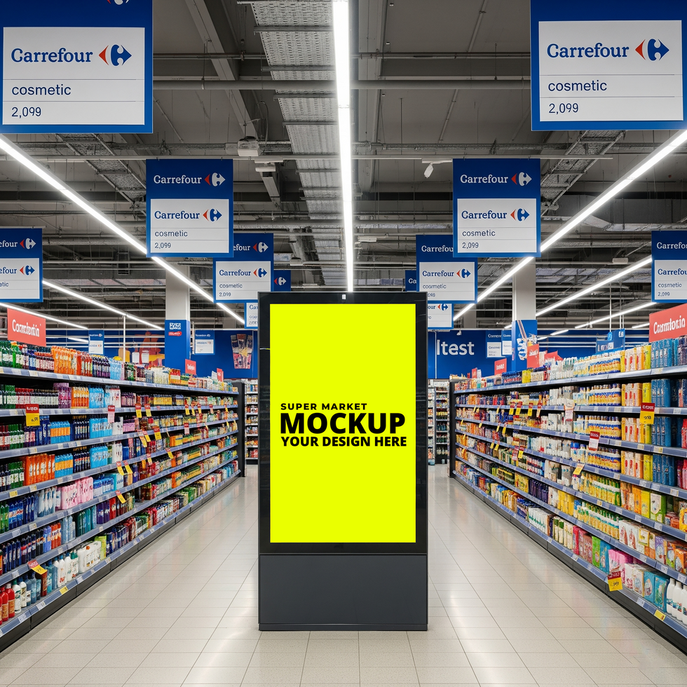 Branding Display Mockup in Supermarket Environment psd