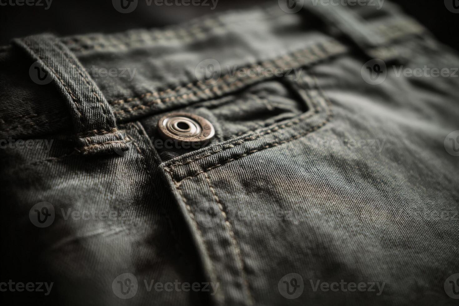 Close up view of bar tack reinforcement on denim fabric showing detail and texture under natural lighting photo