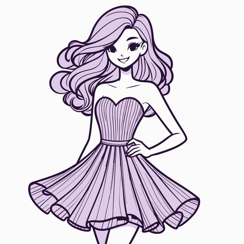 A girl in a purple dress with long hair vector