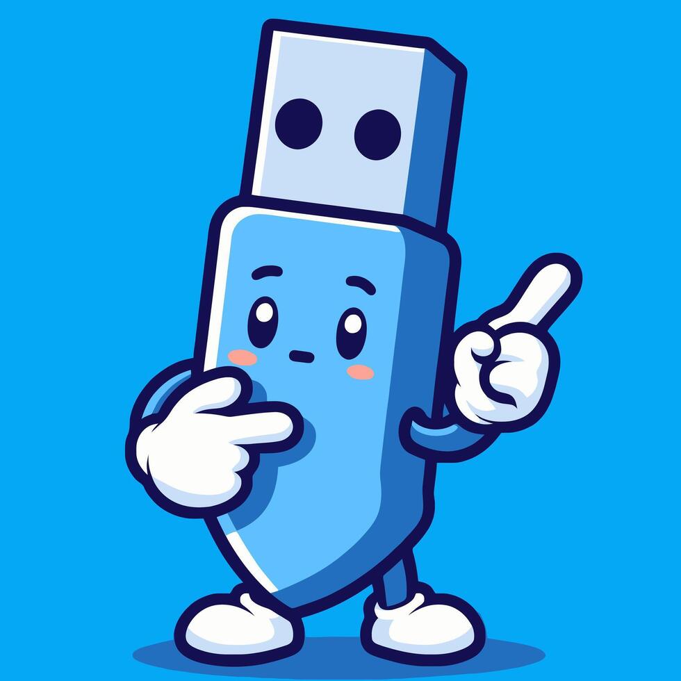 Usb drive character with two fingers up and pointing vector