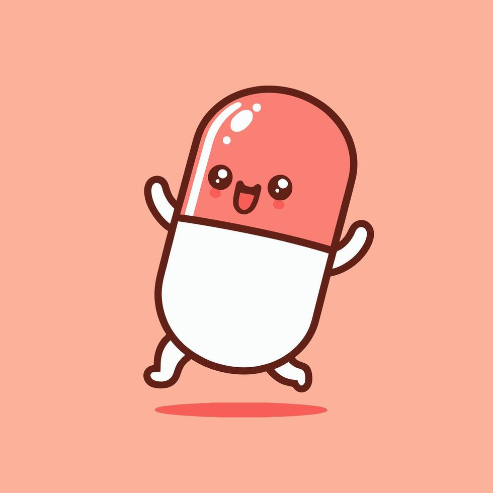 Cute Running Pill Capsule Happy Medicine Character vector