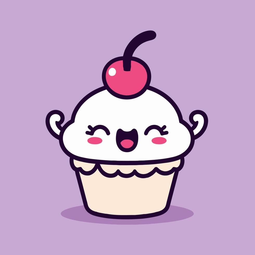 A cartoon cupcake with a cherry on top vector