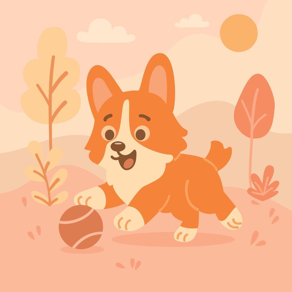 Corgi playing with a ball vector