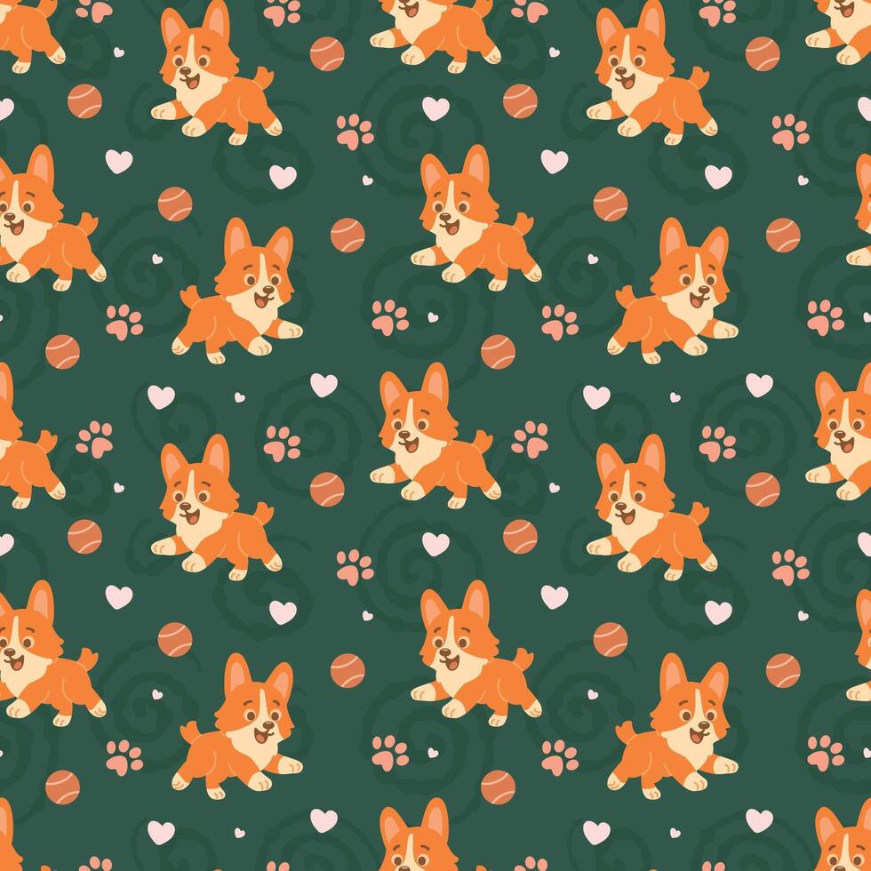 Corgi pattern with playful designs vector