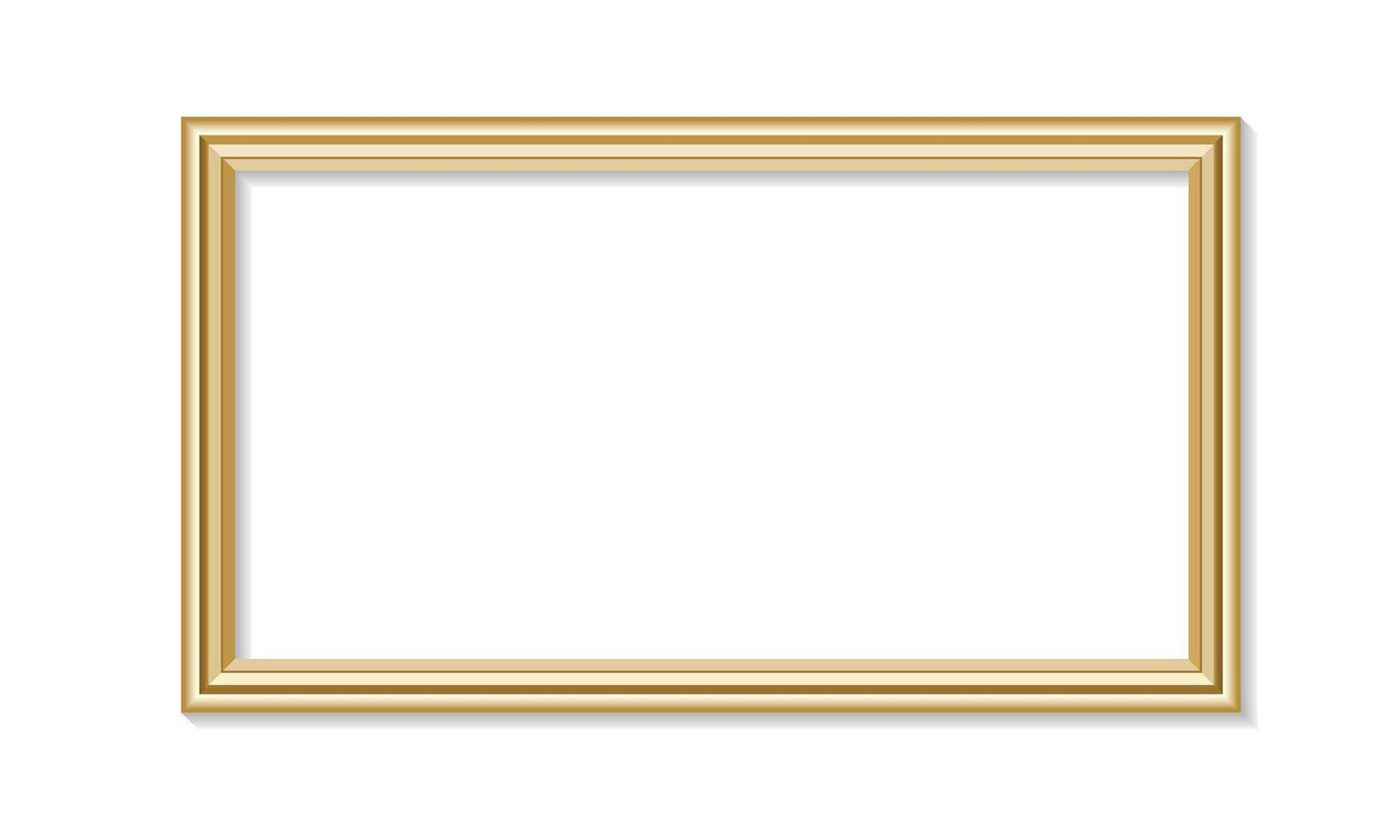 Realistic Gold Vintage Rectangular Picture Frame Isolated on White Background, Illustration vector