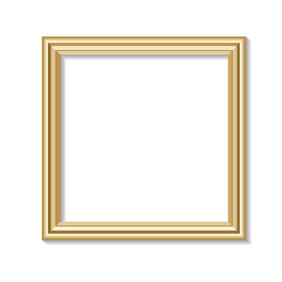 Decorative Golden Square Picture Frame Illustration with Shadow on White Background vector