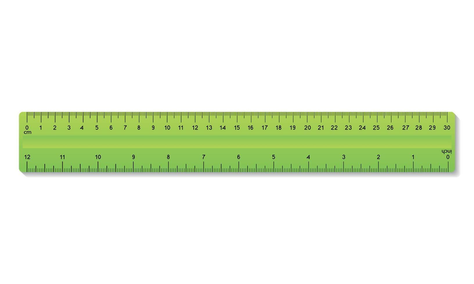 Green School Ruler Measurement Tool Illustration with Shadow Isolated on White Background vector