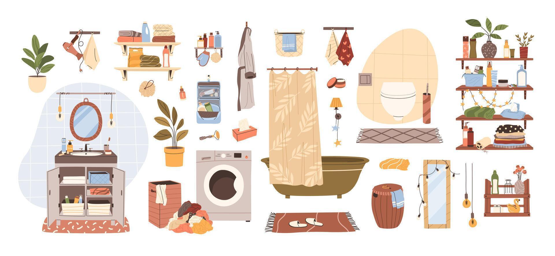 Stylish bathroom decor and essentials vector