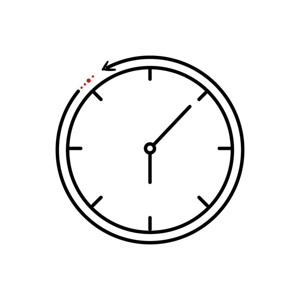 Clock icon with counterclockwise arrow symbolizing time running backward, deadline, or procrastination vector