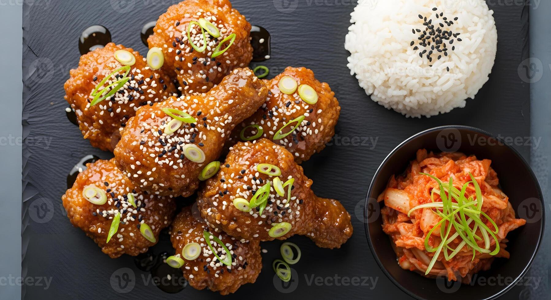Chicken wings with sesame seeds and rice photo