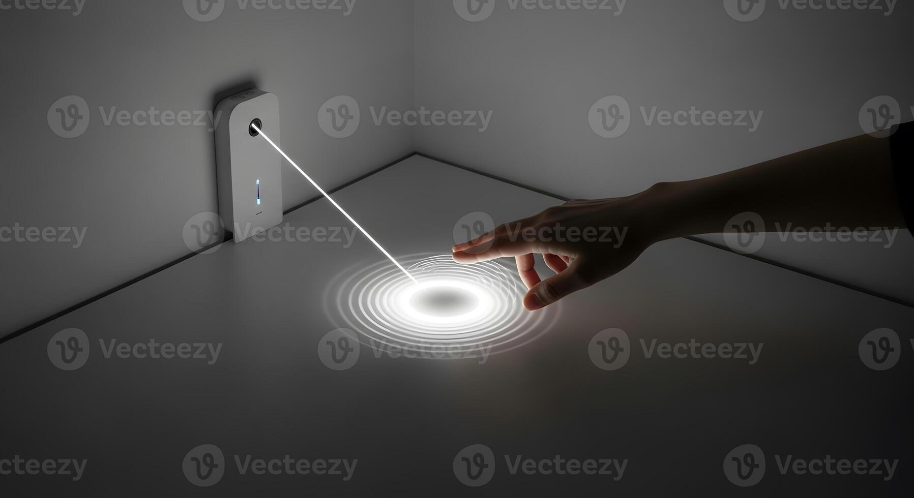 A person touching a light on a table photo