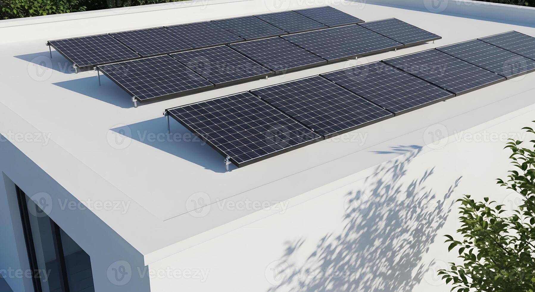 Solar panels on the roof of a modern home photo