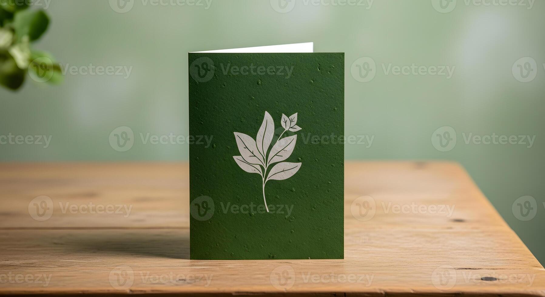 A green card with a leaf design on it photo