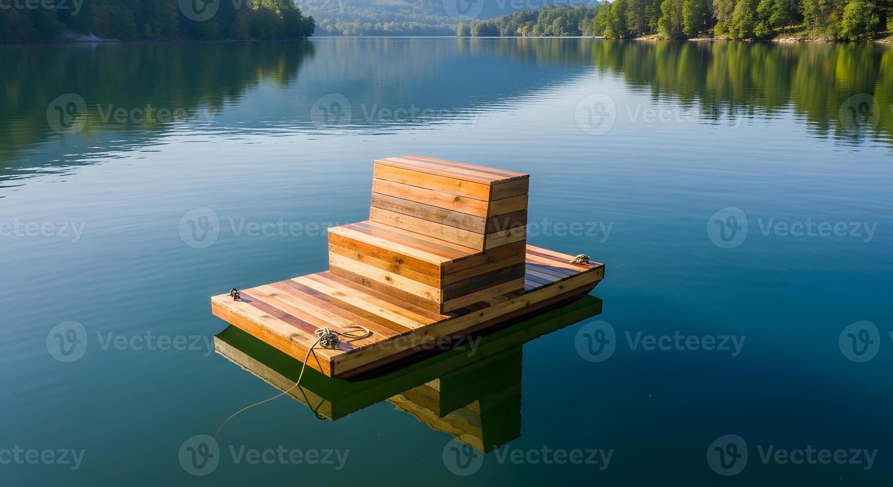 A wooden boat floating on a lake photo