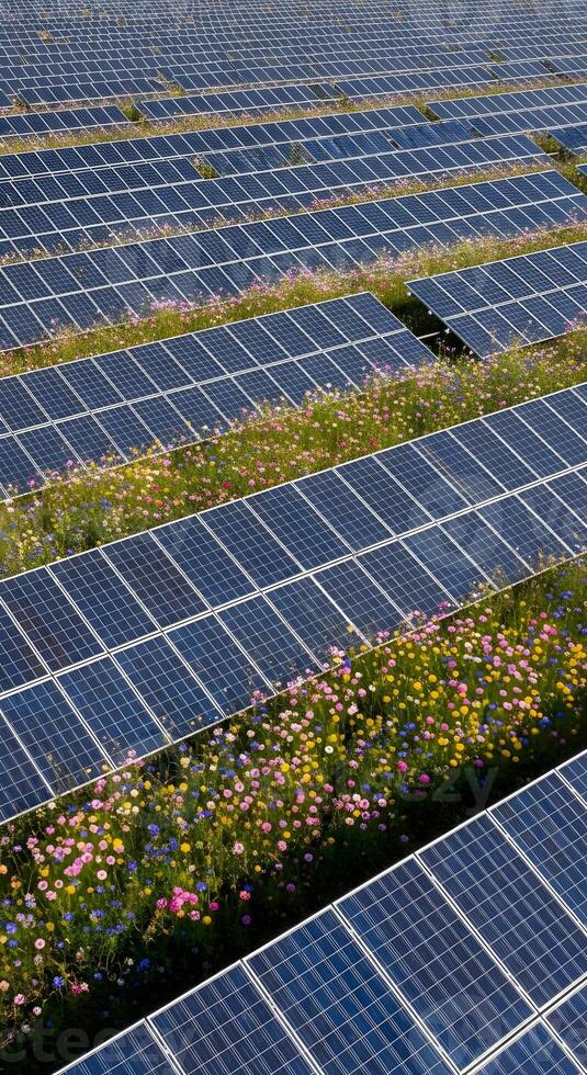 Solar panels in a field of flowers photo
