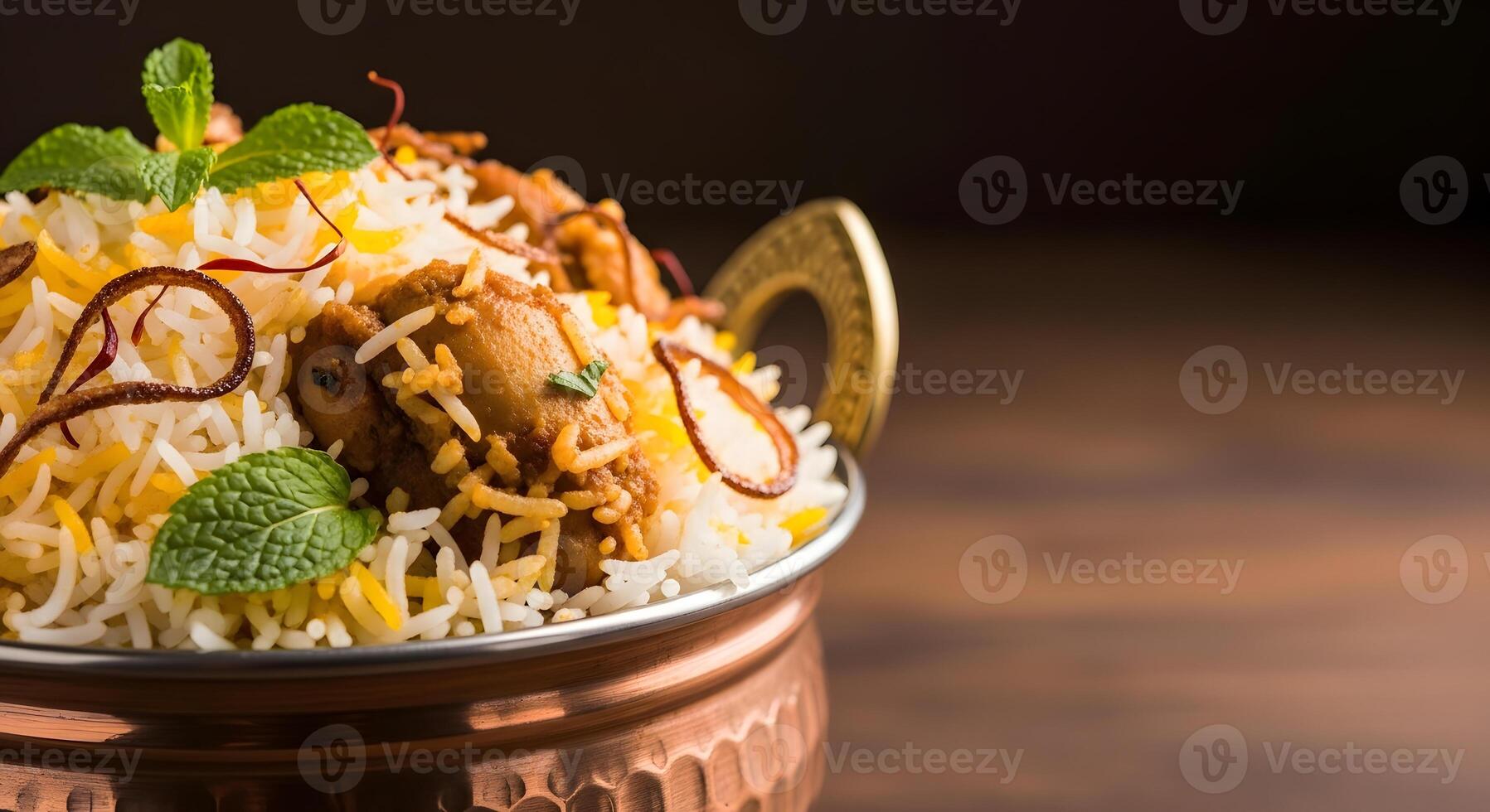 Indian food in a copper bowl photo