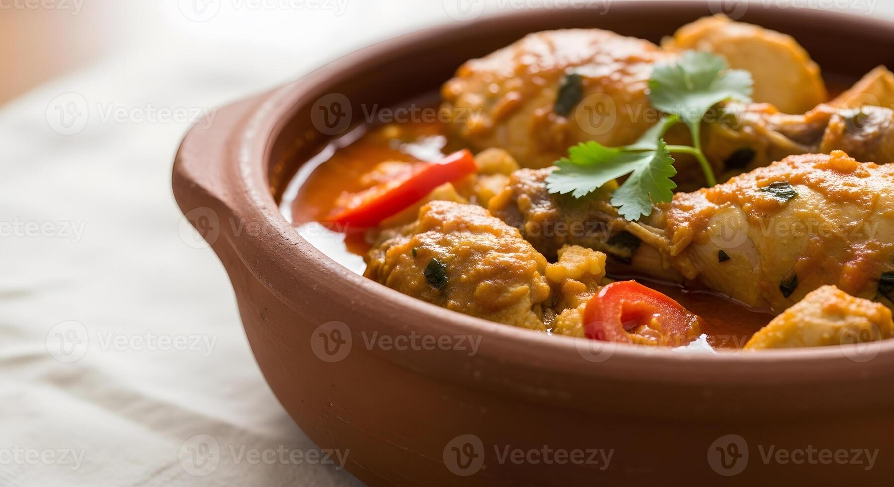 Chicken curry in a clay pot photo