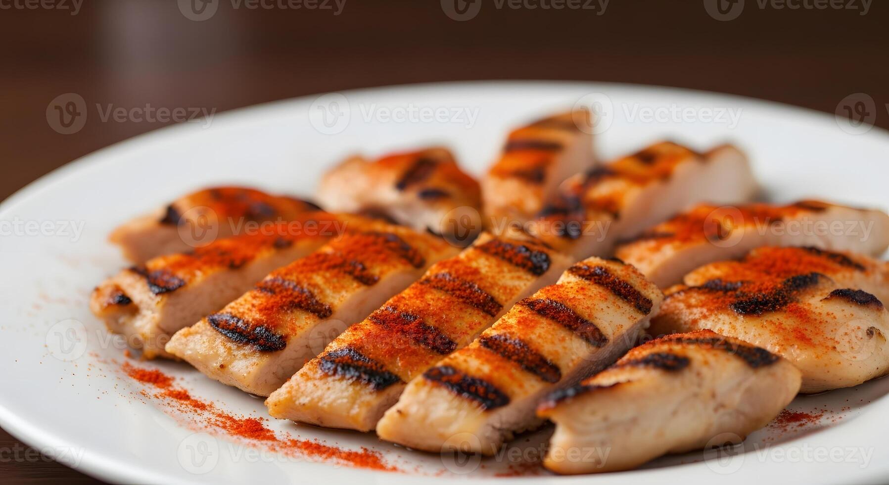 A white plate with chicken on it photo