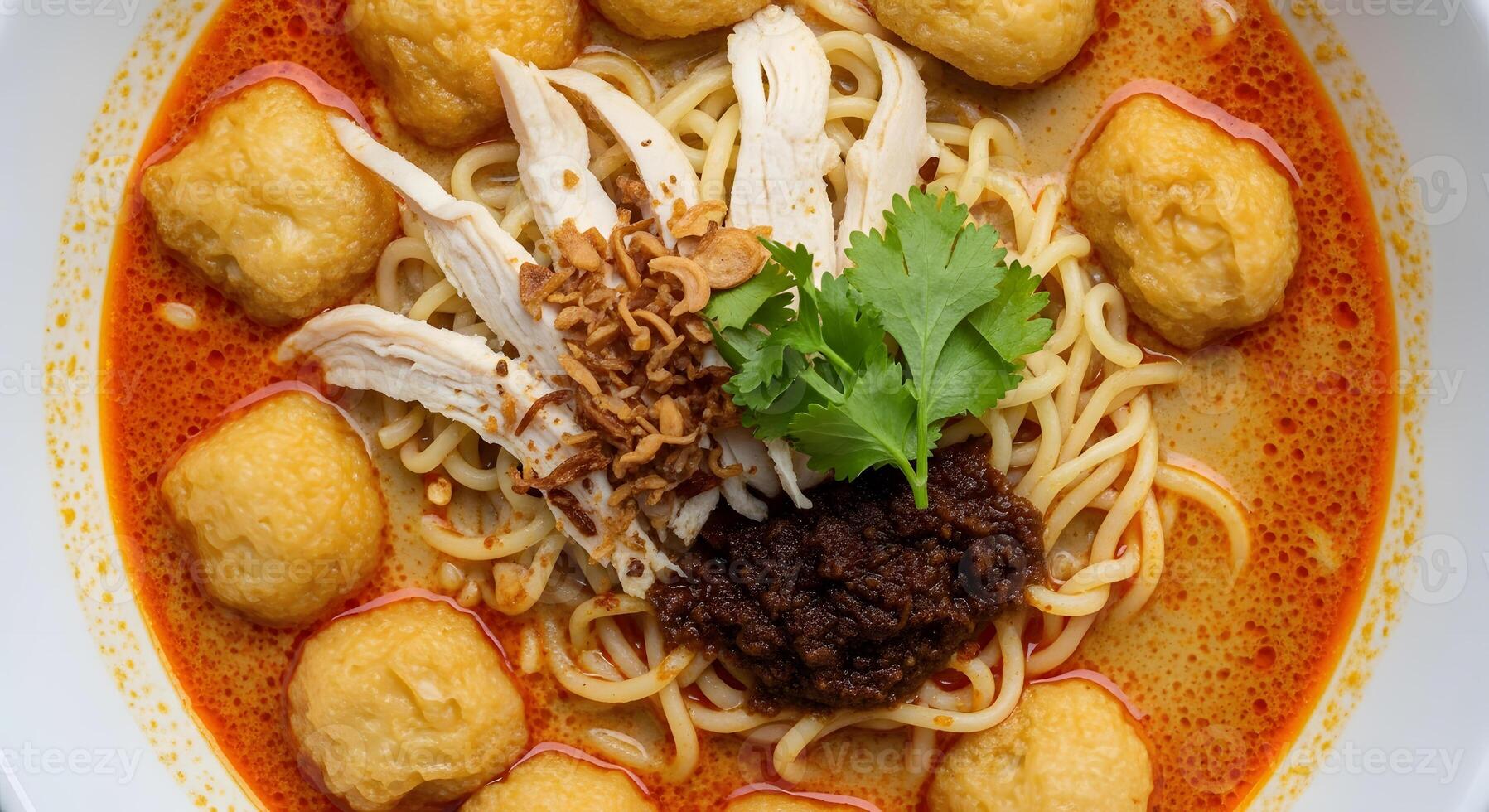A bowl of noodles with meat and vegetables photo