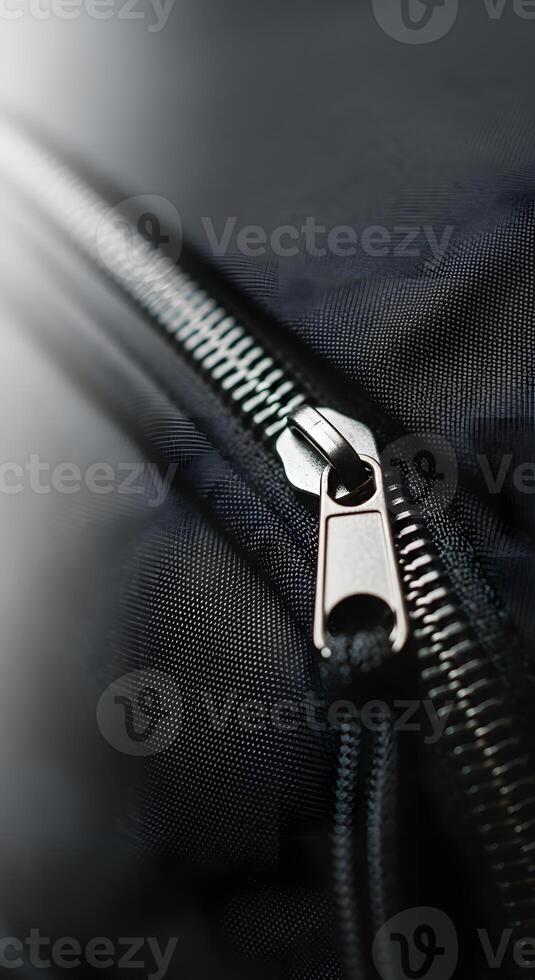 Close up of zipper on black fabric photo