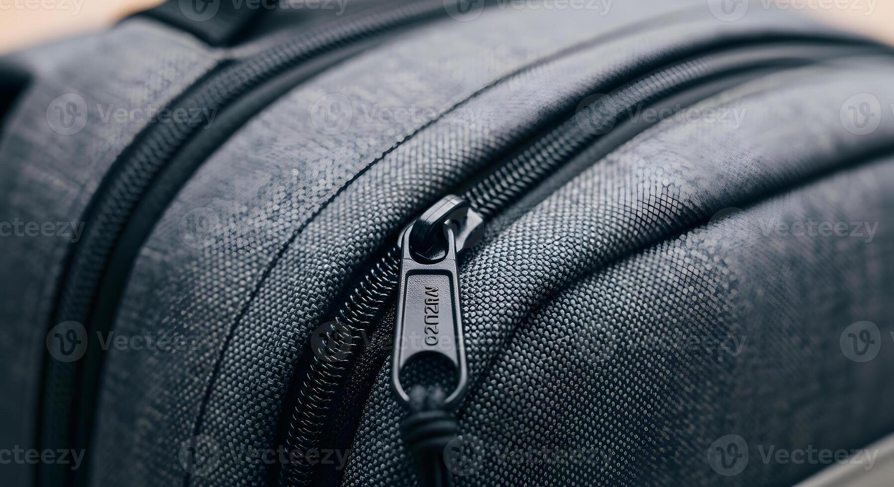 A close up of a gray backpack with a zipper photo