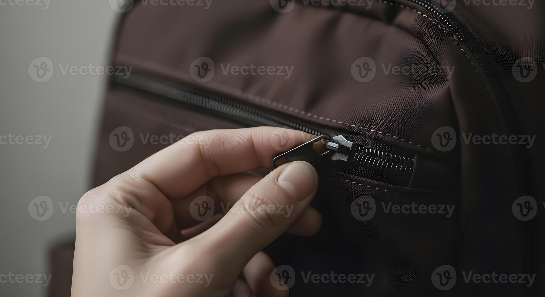 A person is holding a zipper on a backpack photo
