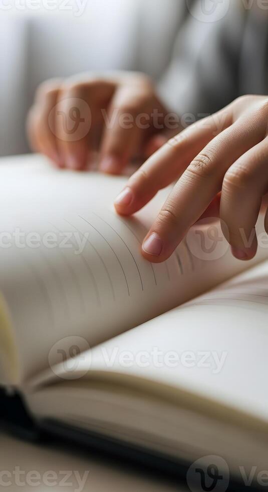 A person is holding a book with their hand photo