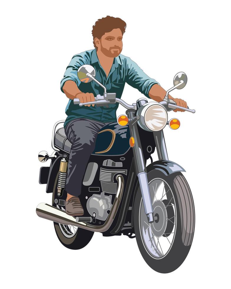 Man on a classic motorcycle vector