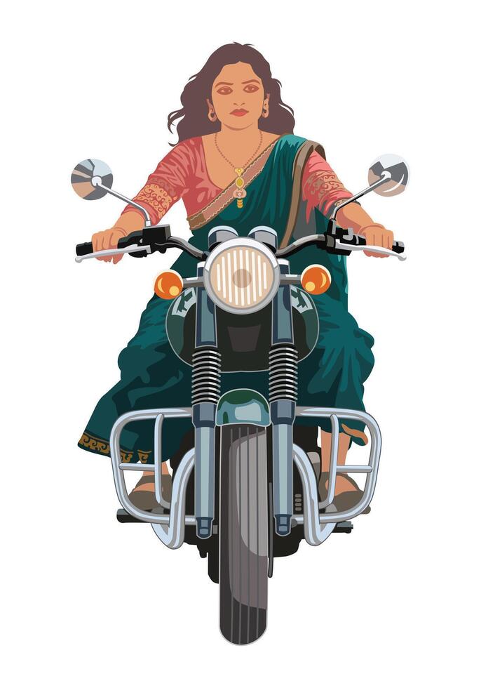 Woman on motorcycle in saree vector