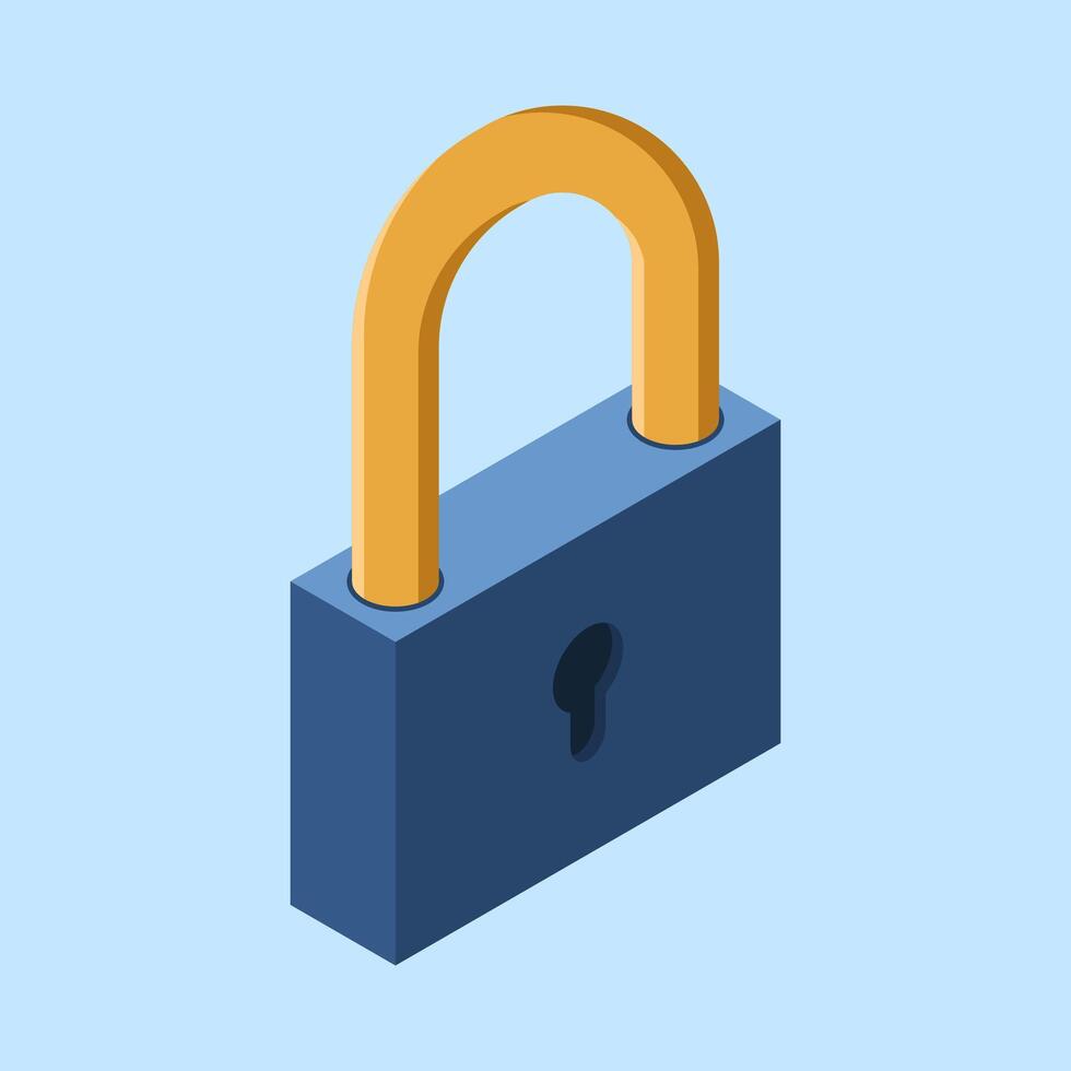 Isometric lock. 3D isometric lock. Data access and data security. Cyber security. Isometric technology. vector