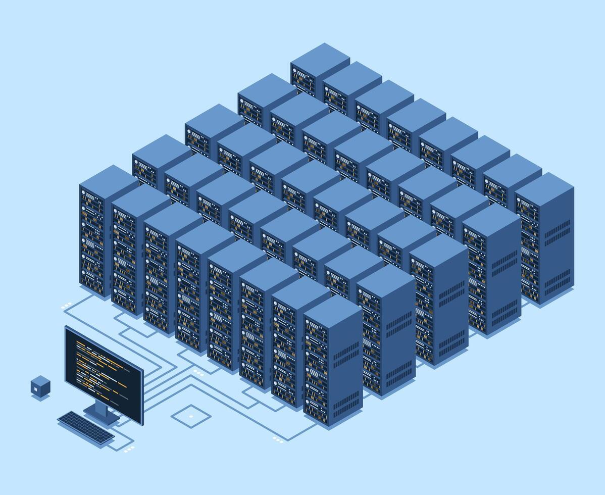 Illustration of a data center with servers vector