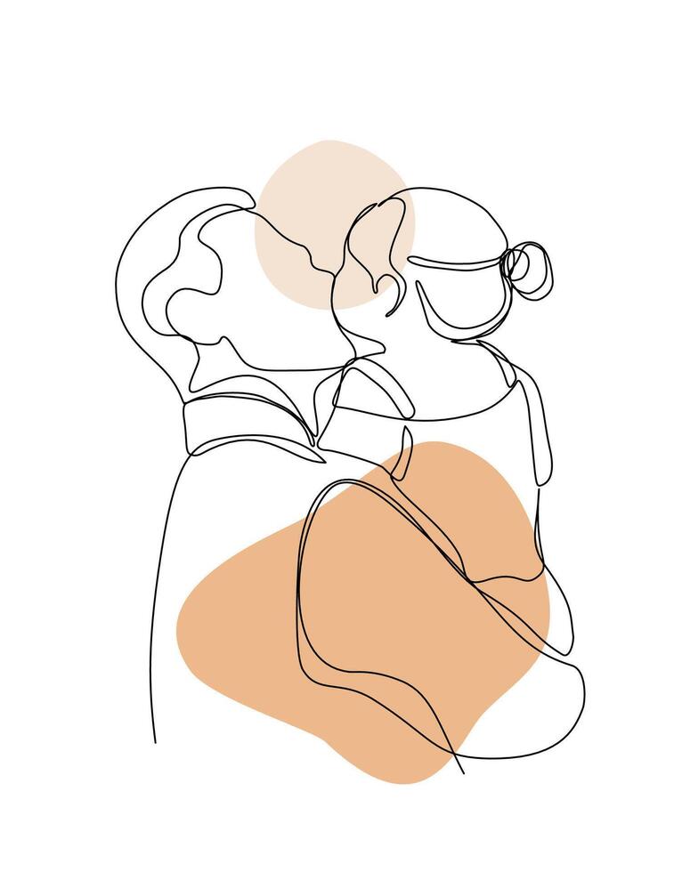 The father hug the baby girl continuous line art vector