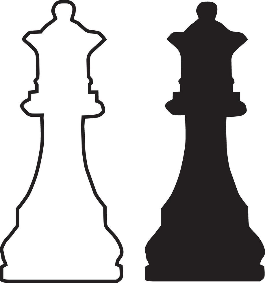 Minimalist design of Queen chess figures in flat silhouette and stroke line version vector