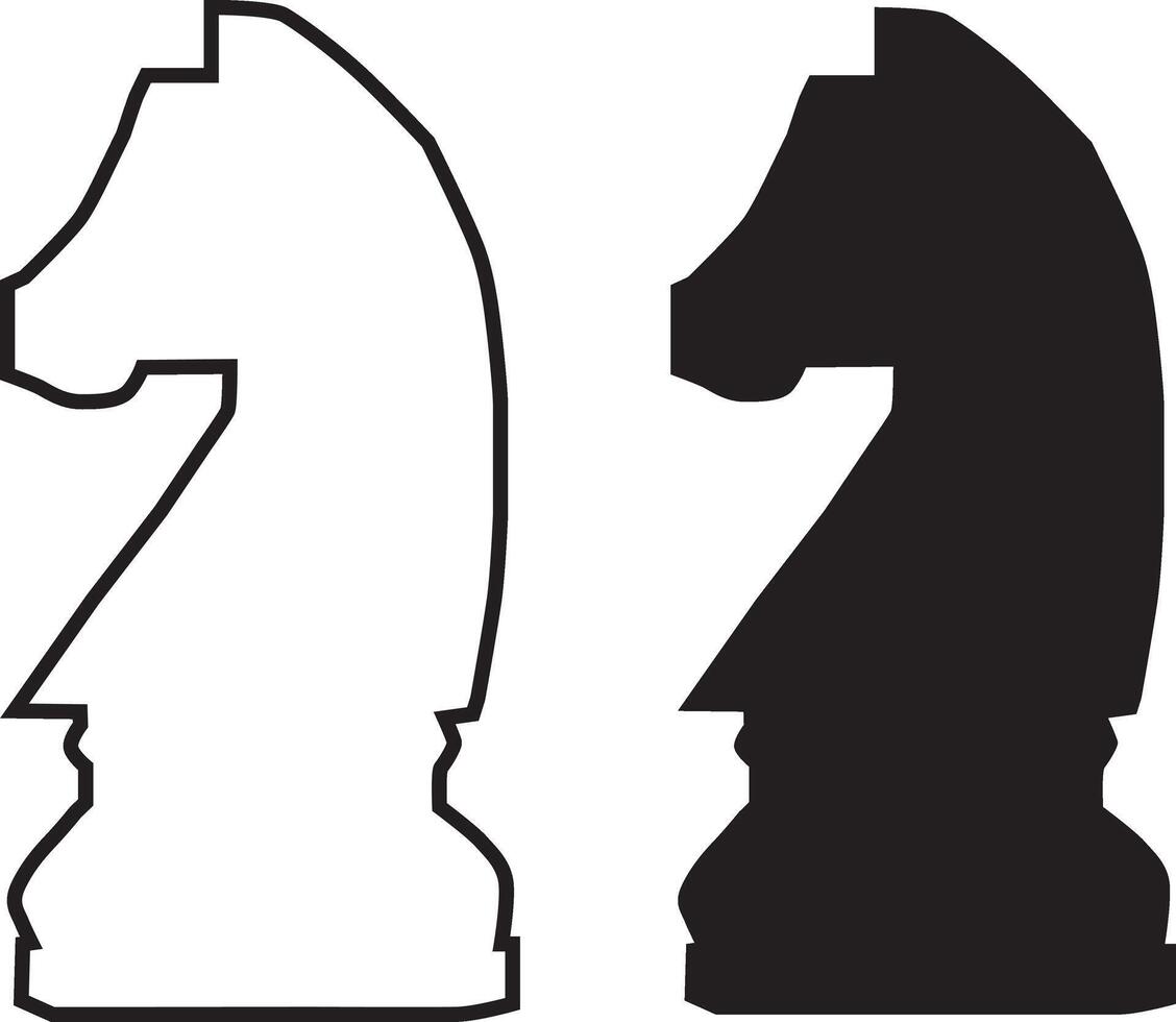 Minimalist design of Knight chess figures in flat silhouette and stroke line version vector