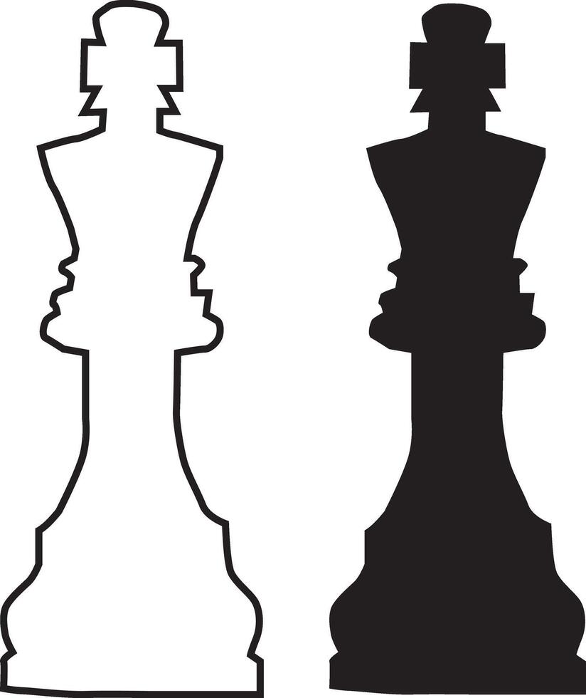 Minimalist design of King chess figures in flat silhouette and stroke line version vector