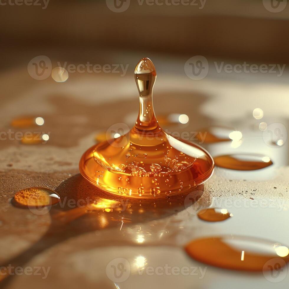 A golden liquid sitting on top of a table photo