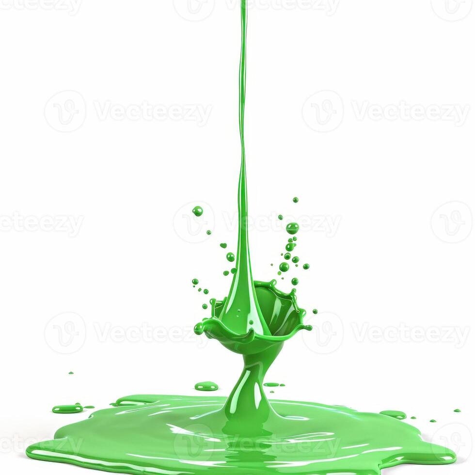 A green liquid splashing on a white surface photo